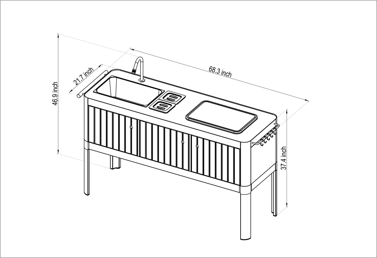 Coral Sand Aluminum Outdoor Kitchen with Sink and Teak Cutting Board