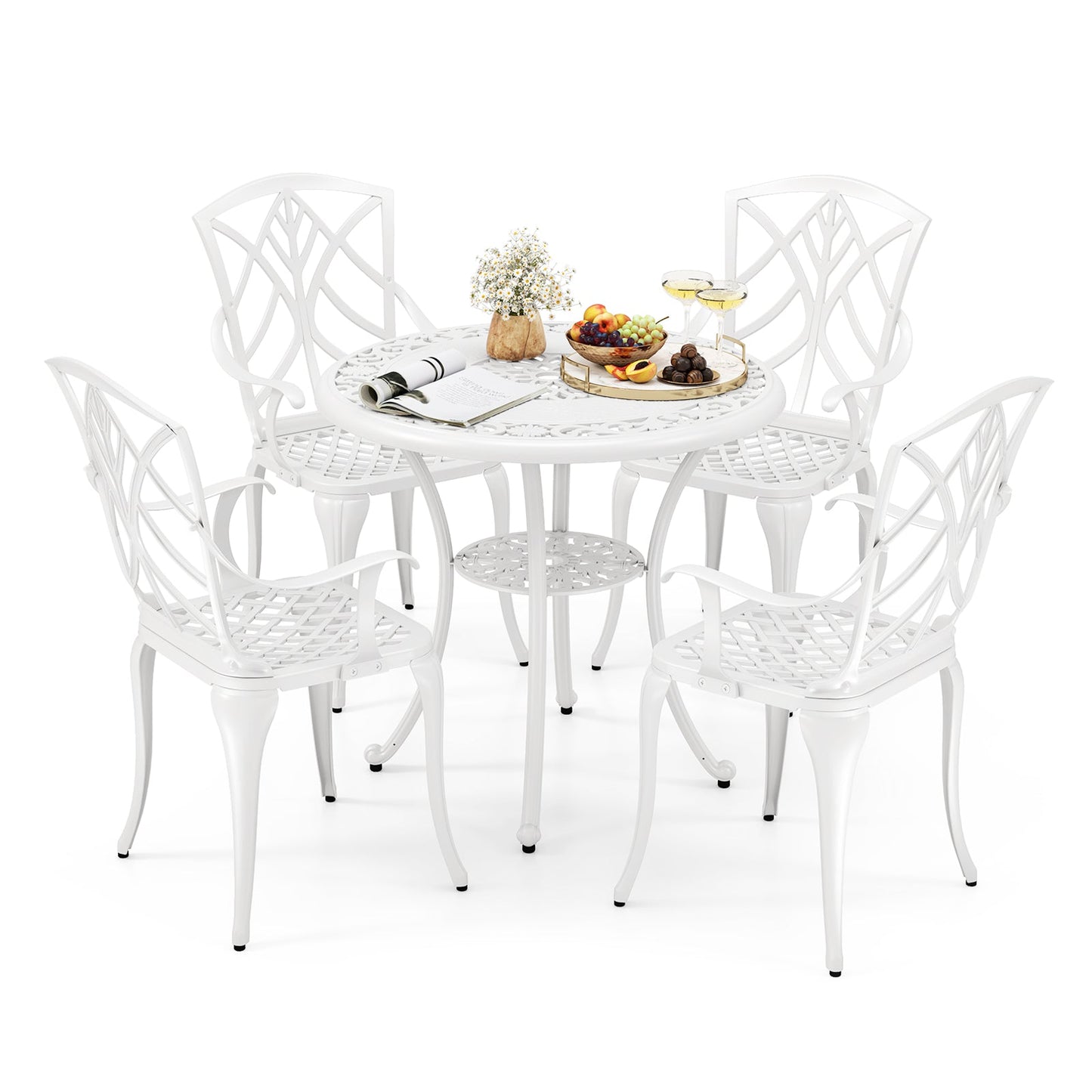 31.5 Inch Round Patio Dining Table for 4 Cast Aluminum with 2-Inch Umbrella Hole