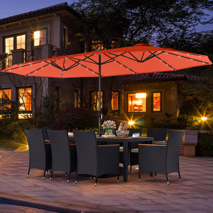 11 Pieces Patio Dining Set with LED Patio Umbrella with Base and Seat Cushions (Beige)