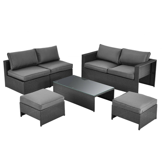 6 Piece Space-Saving Outdoor Wicker Patio Set