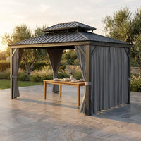 12'X14' Hardtop Gazebo, Heavy Duty Aluminum Permanent Hardtop Gazebo Outdoor Pavilion with Curtains and Netting for Garden — Studio Shot