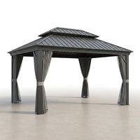 12'X14' Hardtop Gazebo, Heavy Duty Aluminum Permanent Hardtop Gazebo Outdoor Pavilion with Curtains and Netting for Garden — Studio Shot