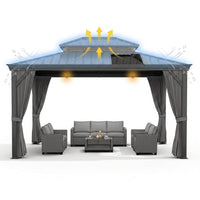 12'X14' Hardtop Gazebo, Heavy Duty Aluminum Permanent Hardtop Gazebo Outdoor Pavilion with Curtains and Netting for Garden — How It Works
