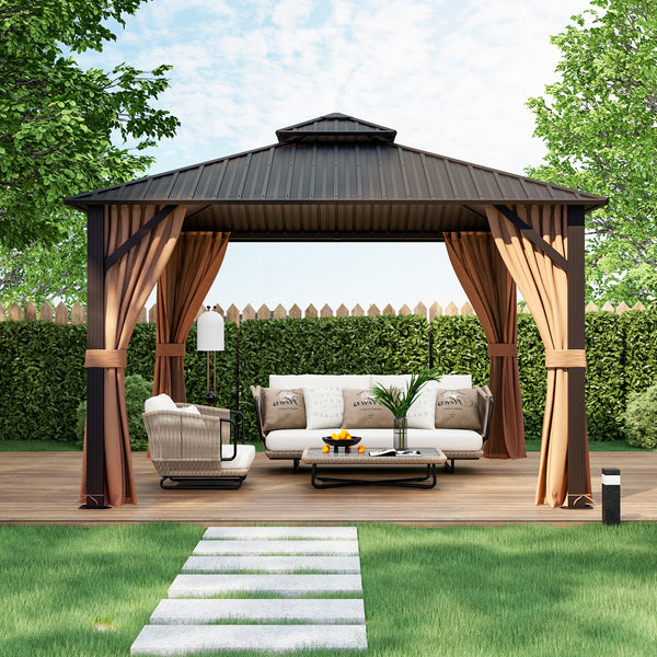 12 x 12 Foot Hardtop Gazebo with Curtains and Mesh Netting