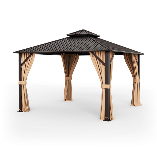 12 x 12 Foot Hardtop Gazebo with Curtains and Mesh Netting