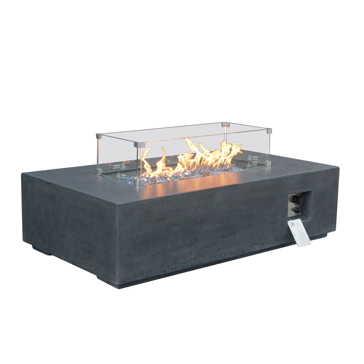 52 Inch Rectangular Concrete Propane Fire Pit Table with Wind Guard