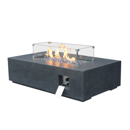 52 Inch Rectangular Concrete Propane Fire Pit Table with Wind Guard