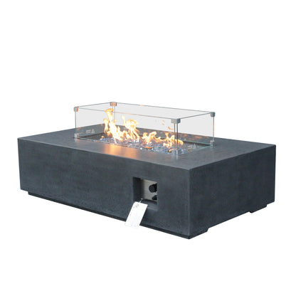 52 Inch Rectangular Concrete Propane Fire Pit Table with Wind Guard