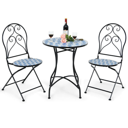 3 Pieces Patio Bistro Furniture Set with Mosaic Design