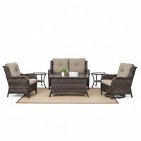 Patio Furniture Set Built for Outdoor Living, 8 Pieces, Swivel Rocking Chairs, Hand-Woven Rattan