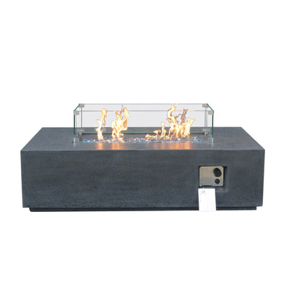 52 Inch Rectangular Concrete Propane Fire Pit Table with Wind Guard