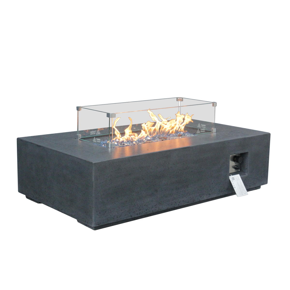 52 Inch Rectangular Concrete Propane Fire Pit Table with Wind Guard