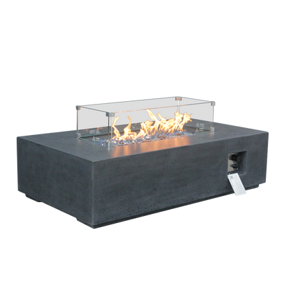 52 Inch Rectangular Concrete Propane Fire Pit Table with Wind Guard
