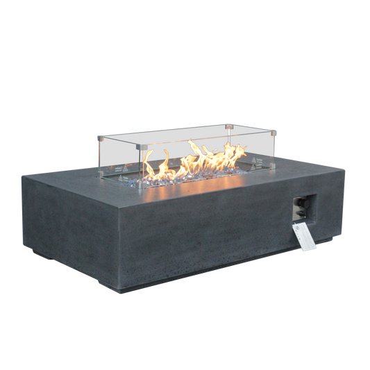52 Inch Rectangular Concrete Propane Fire Pit Table with Wind Guard