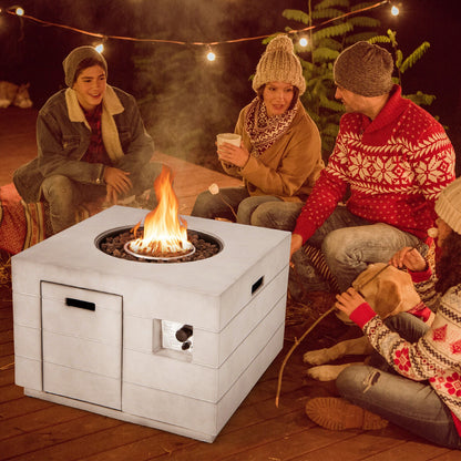 34 Inch Square Concrete Propane Fire Pit Table with Lava Rocks and Cover 50,000 BTU-Gray
