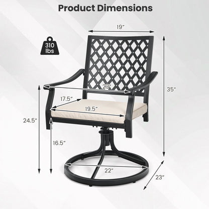 2 Pieces Outdoor Swivel Chairs Patio Dining Chairs with Padded Cushions-Beige