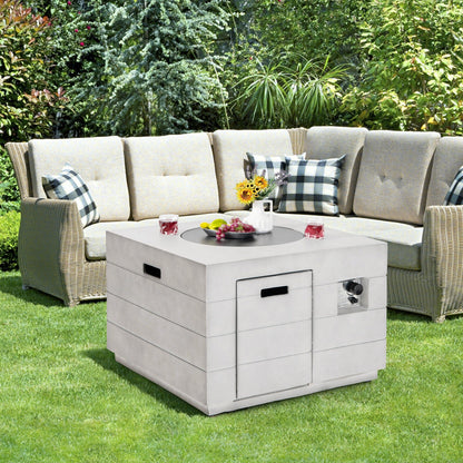 34 Inch Square Concrete Propane Fire Pit Table with Lava Rocks and Cover 50,000 BTU-Gray