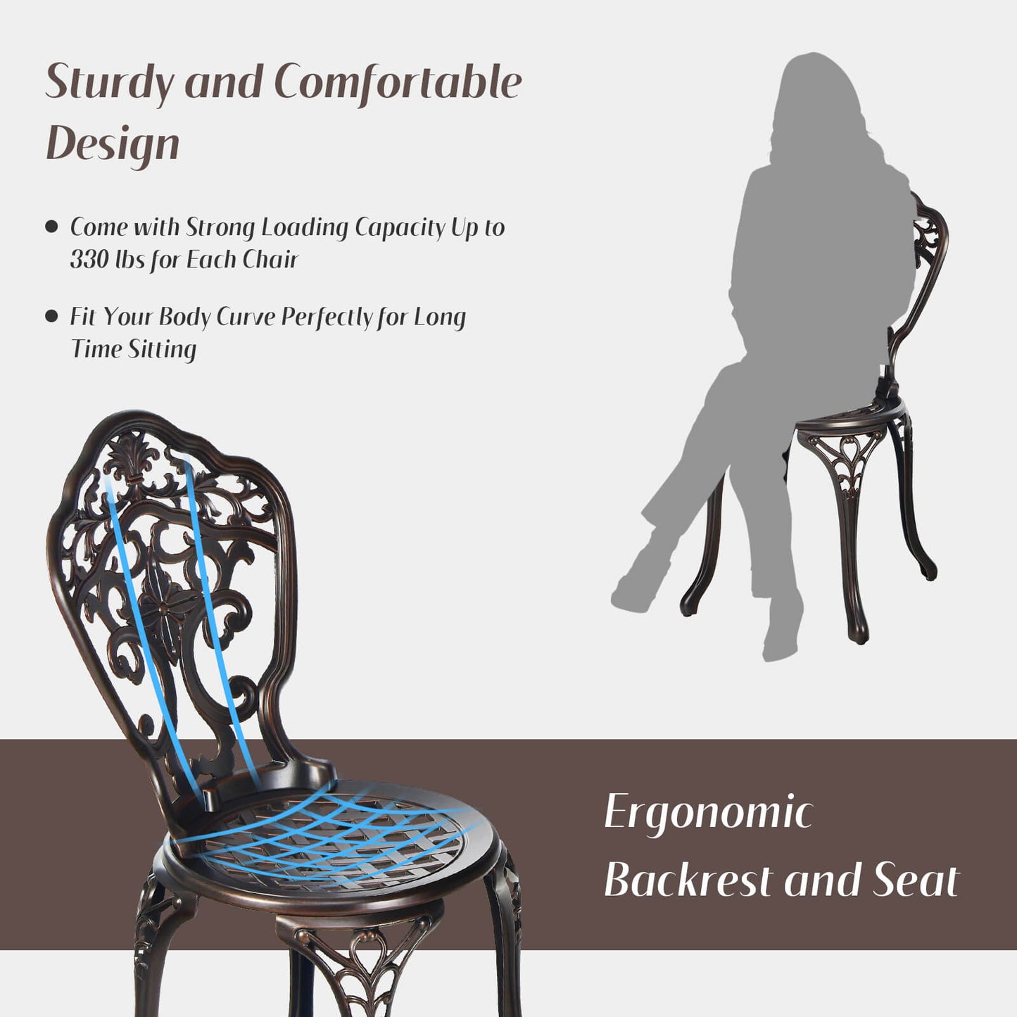 3-Piece All-Weather Cast Aluminum Patio Bistro Set-Copper