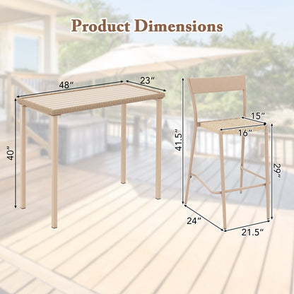 3 Pieces Patio Bar Table Set with Height Table and 2 Armless Chairs