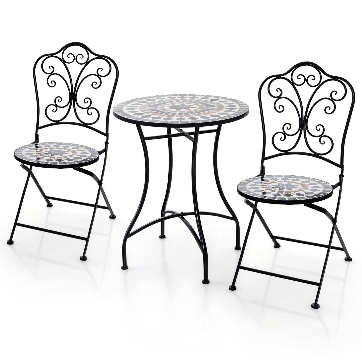 3 Piece Patio Bistro Set with Round Table and 2 Folding Chairs