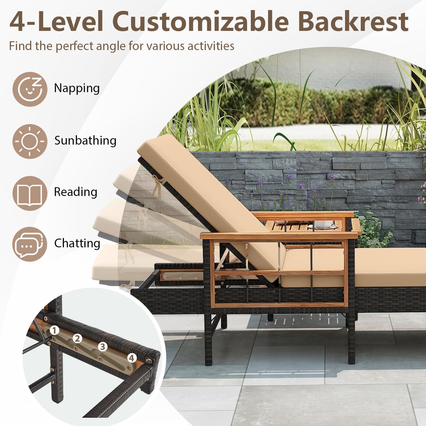 3 Pieces Patio Chaise Lounge Set for Poolside Backyard Porch
