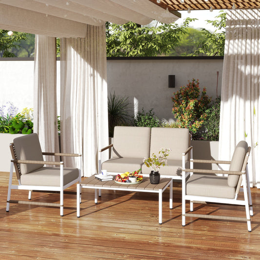 4 Pieces Patio Furniture Set with Thick Cushions and Coffee Table-Gray