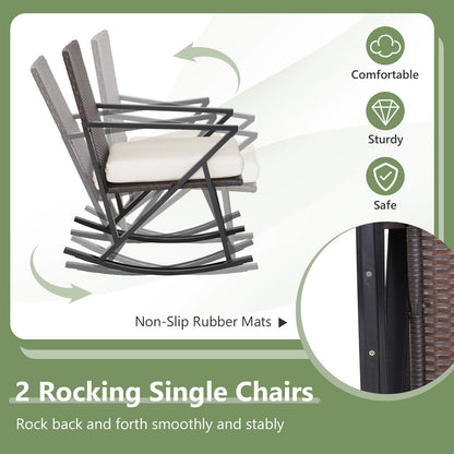4 Pieces Rattan Patio Rocking Furniture Set with Loveseat and Coffee Table