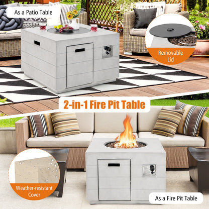 34 Inch Square Concrete Propane Fire Pit Table with Lava Rocks and Cover 50,000 BTU-Gray