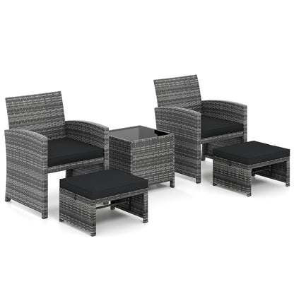 5 Pieces Patio Furniture Set PE Wicker Outdoor Lounge Chairs with 2 Ottomans