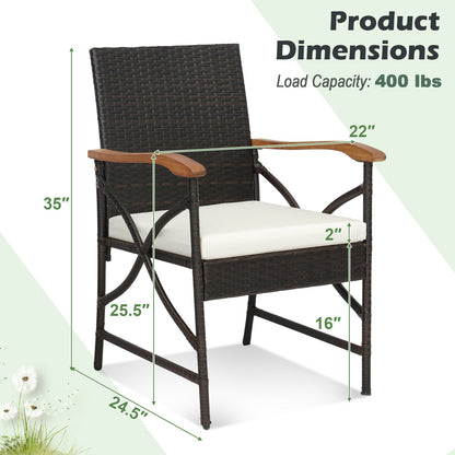 5 Pieces Patio Rattan Dining Set with Acacia Wood Tabletop and Armrests