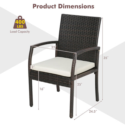 5 Pieces Patio Wicker Cushioned Dining Set with Umbrella Hole