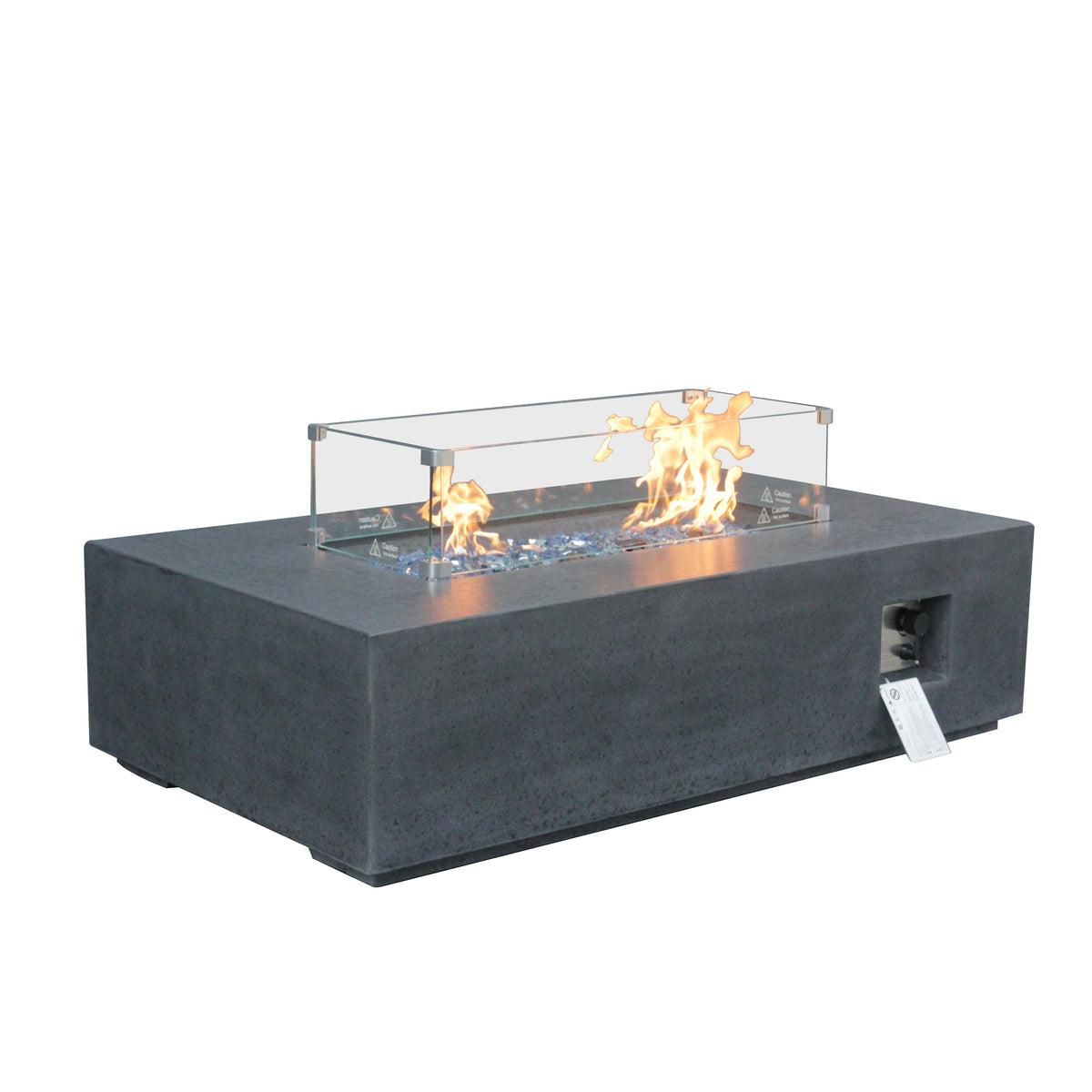 52 Inch Rectangular Concrete Propane Fire Pit Table with Wind Guard