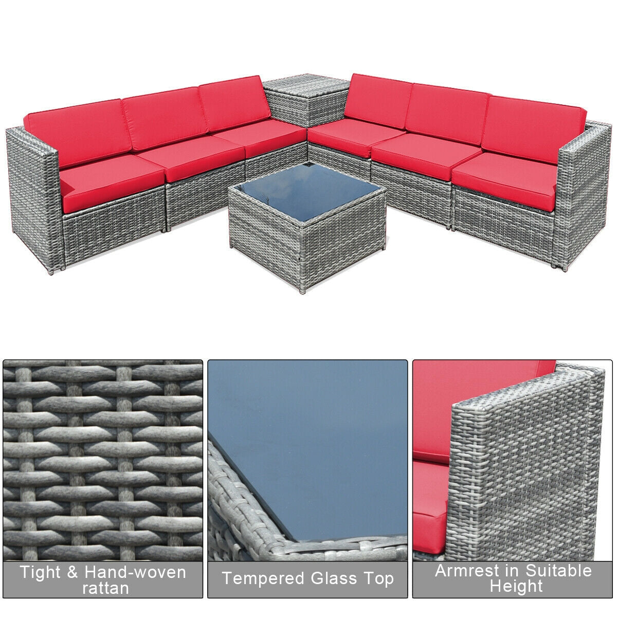 8-Piece Wicker Rattan Patio Sofa Set