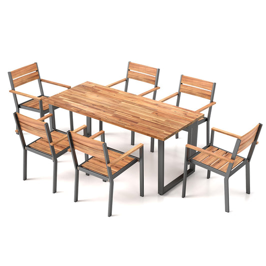7 Piece Acacia Wood and Metal Outdoor Dining Set