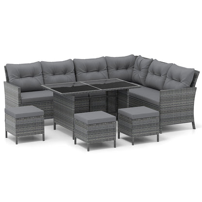 7 Pieces Patio Dining Furniture Set with Soft Cushions and Ottomans