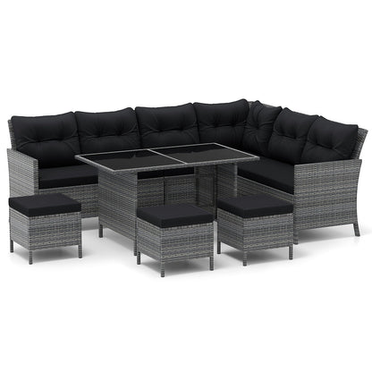 7 Pieces Patio Dining Furniture Set with Soft Cushions and Ottomans