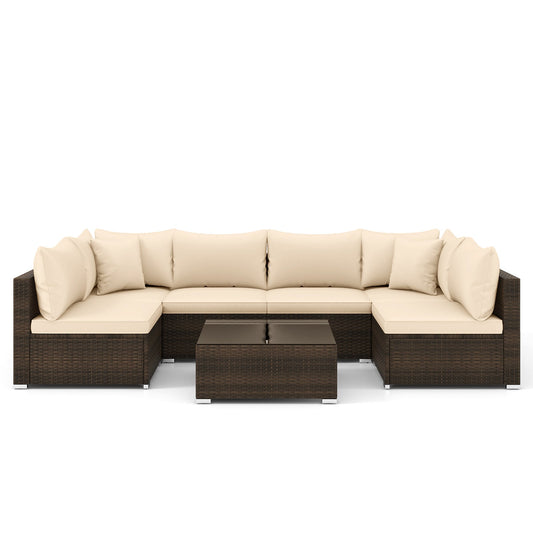7 Pieces Modular Outdoor Wicker Sectional Set