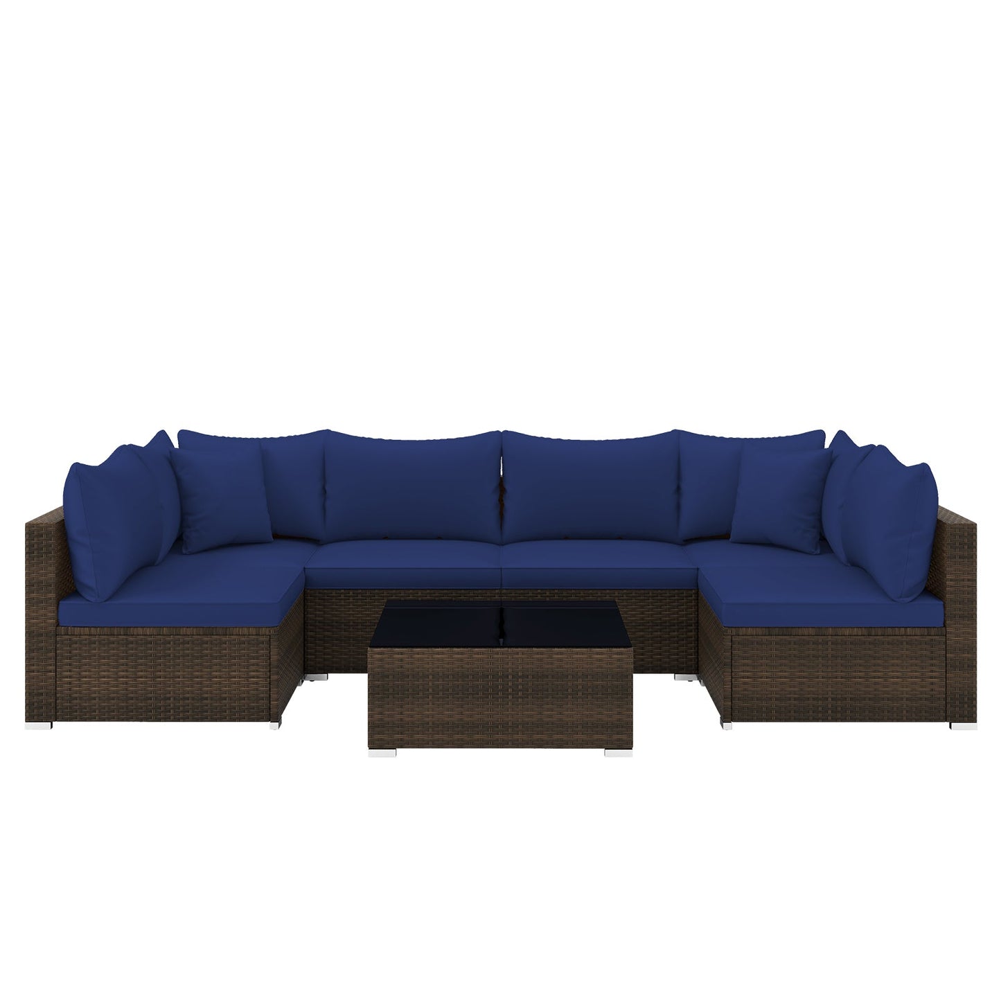 7 Pieces Patio Rattan Furniture Set with Sectional Sofa Cushions