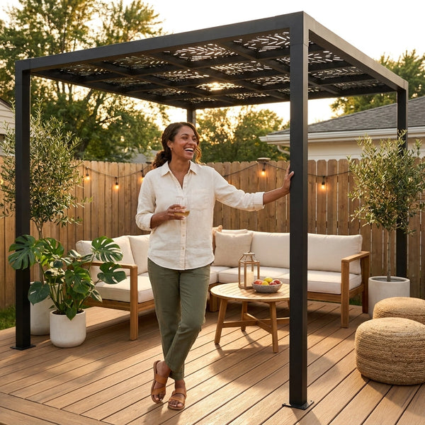 Aluminum Pergola Built for Modern Patios, 8x8 Ft Matte Black, Powder Coated, Easy Assembly