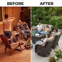8 Pieces Patio Furniture Sets with Swivel Rocking Chairs,High-Back Rattan Patio Outdoor Conversation Set with 2-Seat Sofa & Coffee Table for Porch Deck Backyard Poolside — Before & After