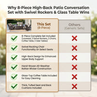 8 Pieces Patio Furniture Sets with Swivel Rocking Chairs,High-Back Rattan Patio Outdoor Conversation Set with 2-Seat Sofa & Coffee Table for Porch Deck Backyard Poolside — Comparison