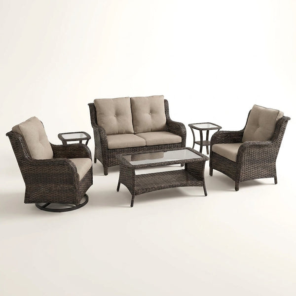 8 Pieces Patio Furniture Sets with Swivel Rocking Chairs,High-Back Rattan Patio Outdoor Conversation Set with 2-Seat Sofa & Coffee Table for Porch Deck Backyard Poolside — Studio Shot