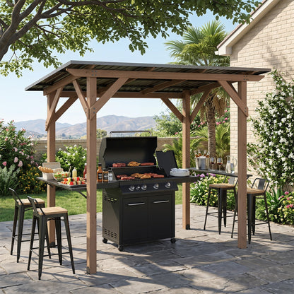 Cedar Wood Grill Gazebo with Metal Roof and Side Shelves