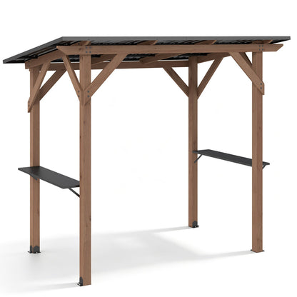Cedar Wood Grill Gazebo with Metal Roof and Side Shelves