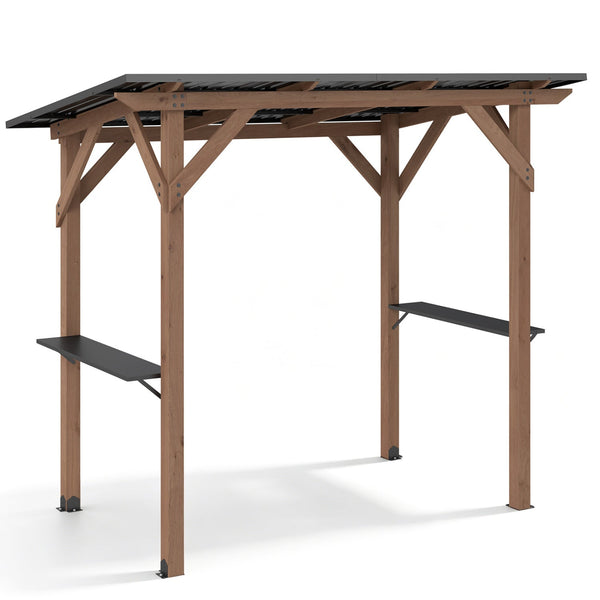 Cedar Wood Grill Gazebo with Metal Roof and Side Shelves
