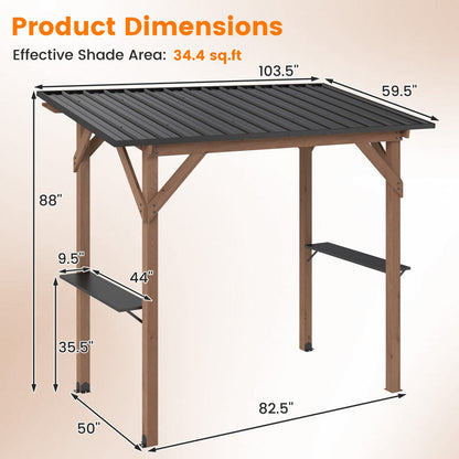 Cedar Wood Grill Gazebo with Metal Roof and Side Shelves