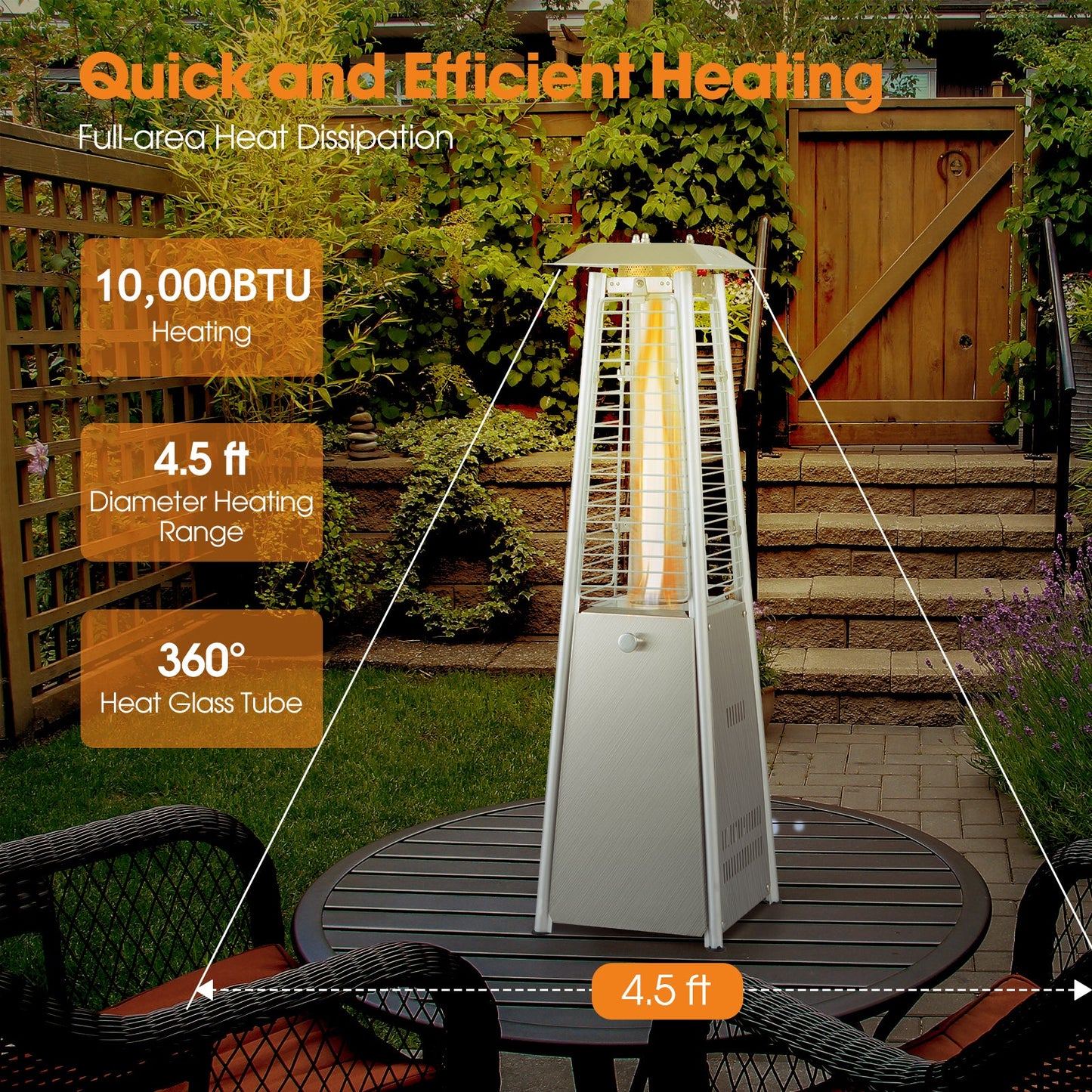 10,000 BTU Portable Stainless Steel Tabletop Patio Heater with Glass Tube