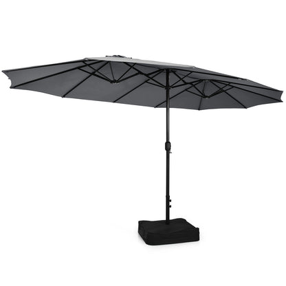 10 Piece Outdoor Dining Set with 15 Feet Double-Sided Twin Patio Umbrella