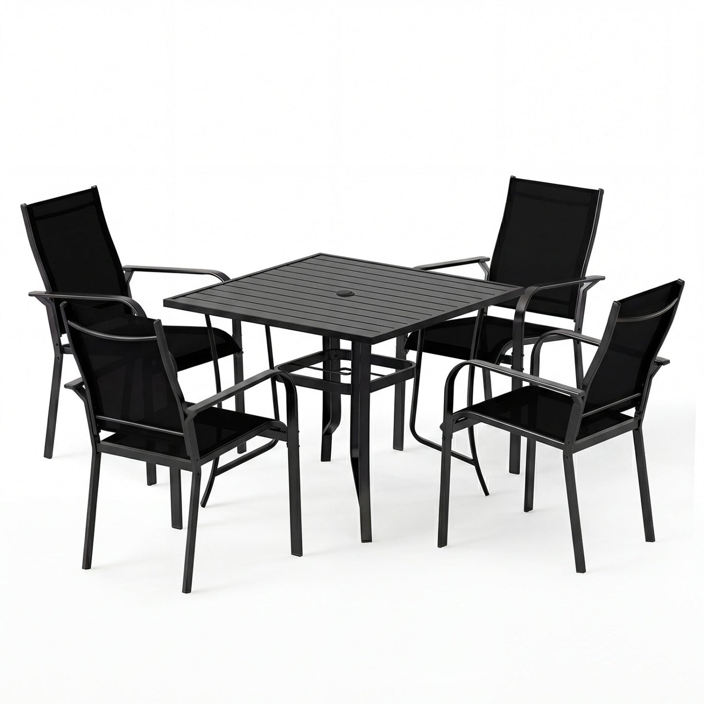 5 Pieces Patio Dining Set for 4 Outdoor Square Table and Stackable Chairs