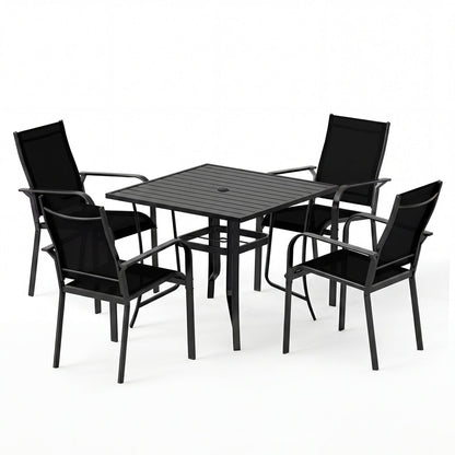 5 Pieces Patio Dining Set for 4 Outdoor Square Table and Stackable Chairs